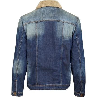 Blue casual denim jacket with borg collar
