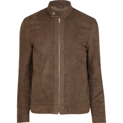 Brown suede perforated bomber jacket