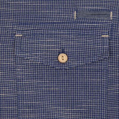 Navy grid print long sleeve shirt