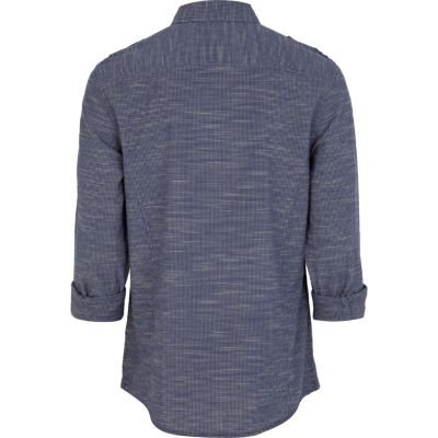 Navy grid print long sleeve shirt