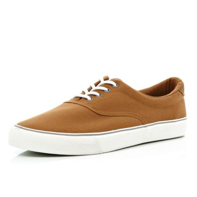 Brown canvas lace up trainers