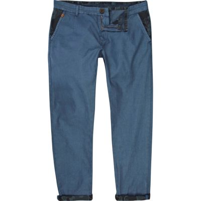 Blue casual turn up slim chinos