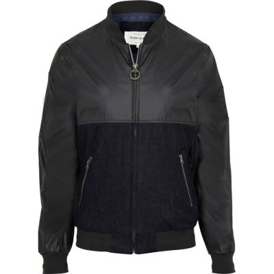 Blue contrast panel bomber jacket