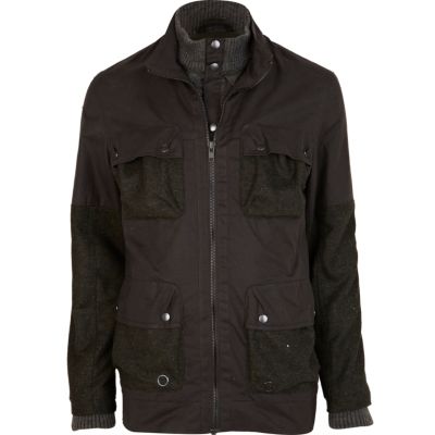 Green contrast panel utility jacket