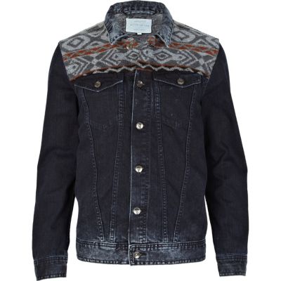 Blue aztec yoke denim jacket