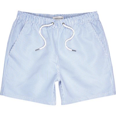 Blue and white striped swim shorts