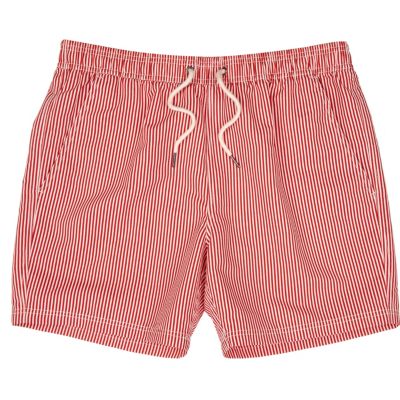 Red and white striped swim shorts