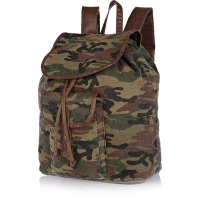 Green camo print rucksack
