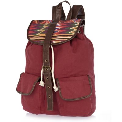 Red tribal print rucksack