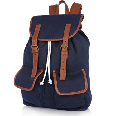 Navy pocket contrast strap rucksack