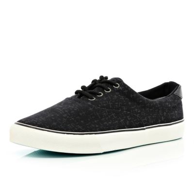 Black cross print canvas lace up trainers