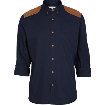 Navy shoulder patch shirt