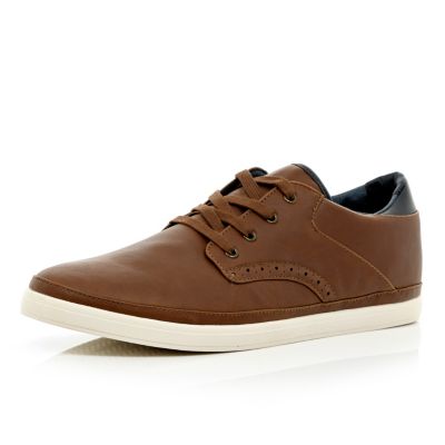 Brown brogue lace up plimsolls