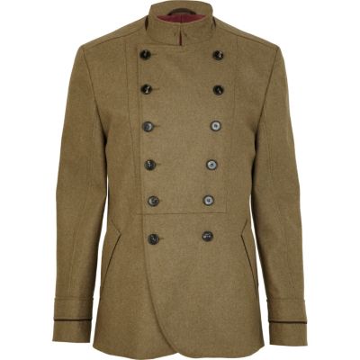 Green double breasted military style coat