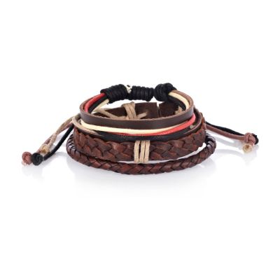 Brown leather woven bracelet pack