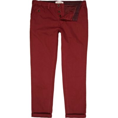 Red turn up casual slim chinos