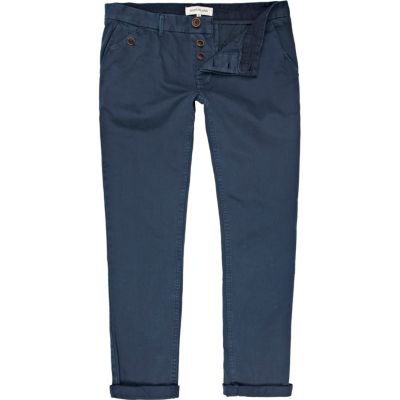 Navy turn up casual slim chinos 