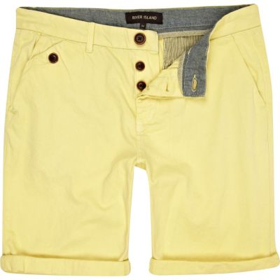 Yellow turn up chino shorts 