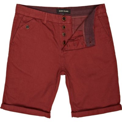 Red turn up chino shorts 