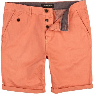 Orange washed turn up chino shorts 
