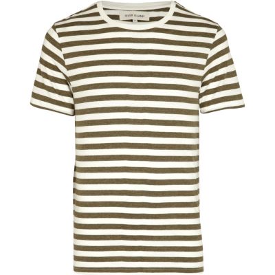 Dark green stripe crew neck t-shirt