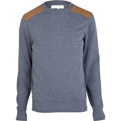 Blue marl shoulder patch sweatshirt