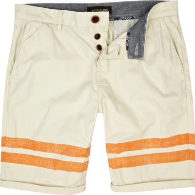 Ecru placement stripe turn up shorts
