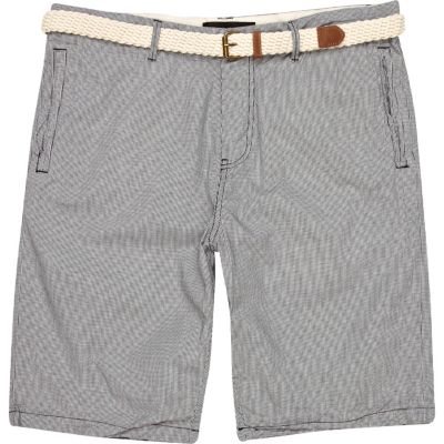 Grey mini check print belted shorts 