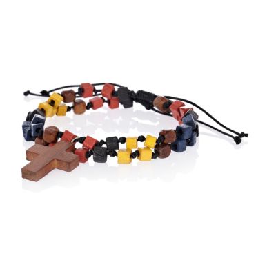 Red multicoloured cross bead bracelet