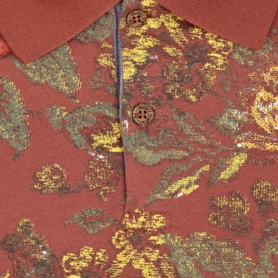 Red Holloway Road floral print polo shirt 