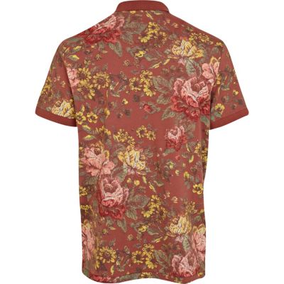 Red Holloway Road floral print polo shirt 