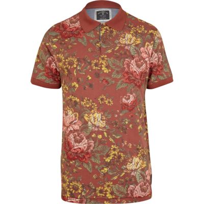 Red Holloway Road floral print polo shirt 