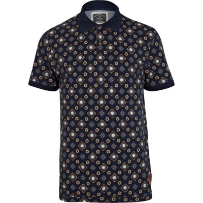 Navy Holloway Road tile print polo shirt 