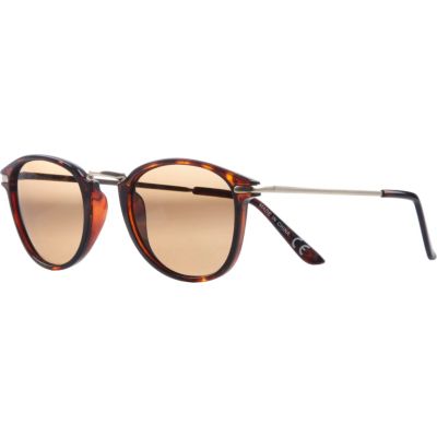 Brown tortoise shell round retro sunglasses