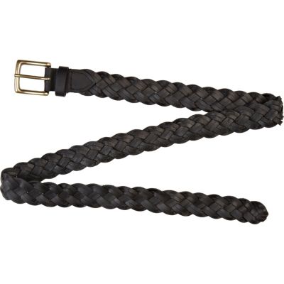 Black leather plaited belt