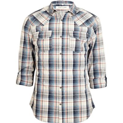 Blue check rolled up sleeve shirt 
