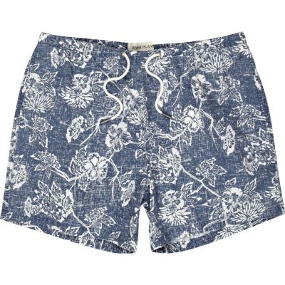Blue floral print swim shorts