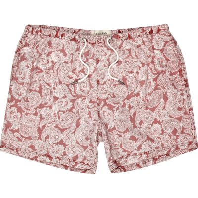 Red paisley print swim shorts