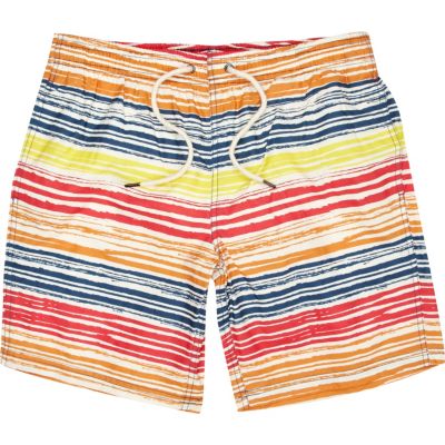Multicoloured irregular stripe swim shorts