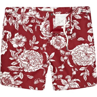 Red floral swim shorts