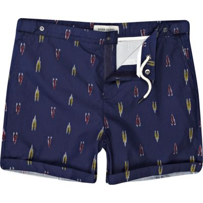Navy sketch print swim shorts