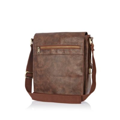 Brown zip detail cross body bag