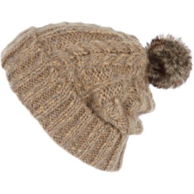 Ecru twist knit beanie hat