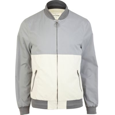 Grey colour block bomber jacket