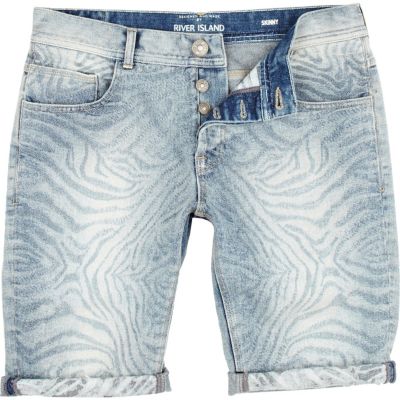 Light wash zebra print denim shorts 