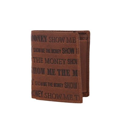 Brown leather show me the money print wallet