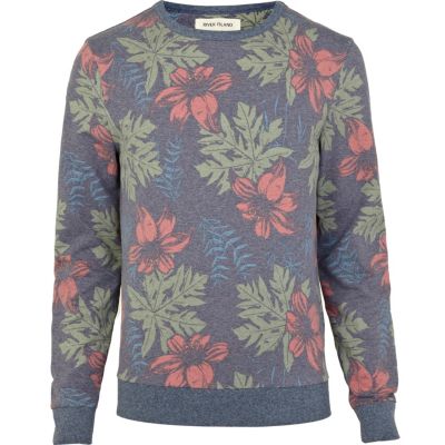 Blue marl floral print sweatshirt 