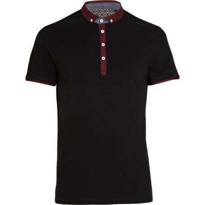 Black contrast collar polo shirt