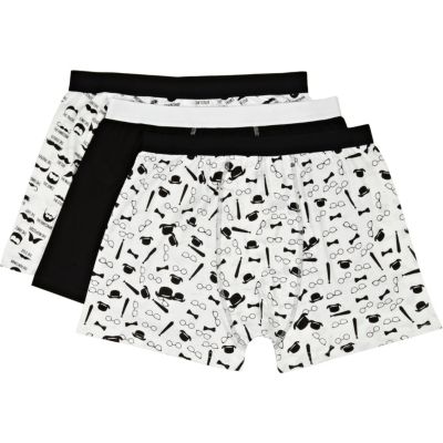 Black moustache monochrome print boxers