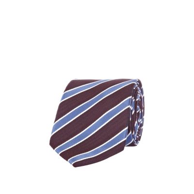 Burgundy and blue textured stripe tie 